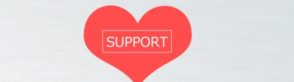 「白い背景に赤いハートマーク、中央に『SUPPORT』と書かれたサポート体制を象徴するイメージ」