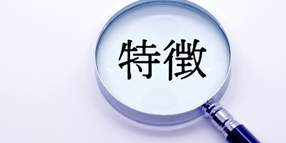 特徴という文字が虫眼鏡の中に映し出されている画像