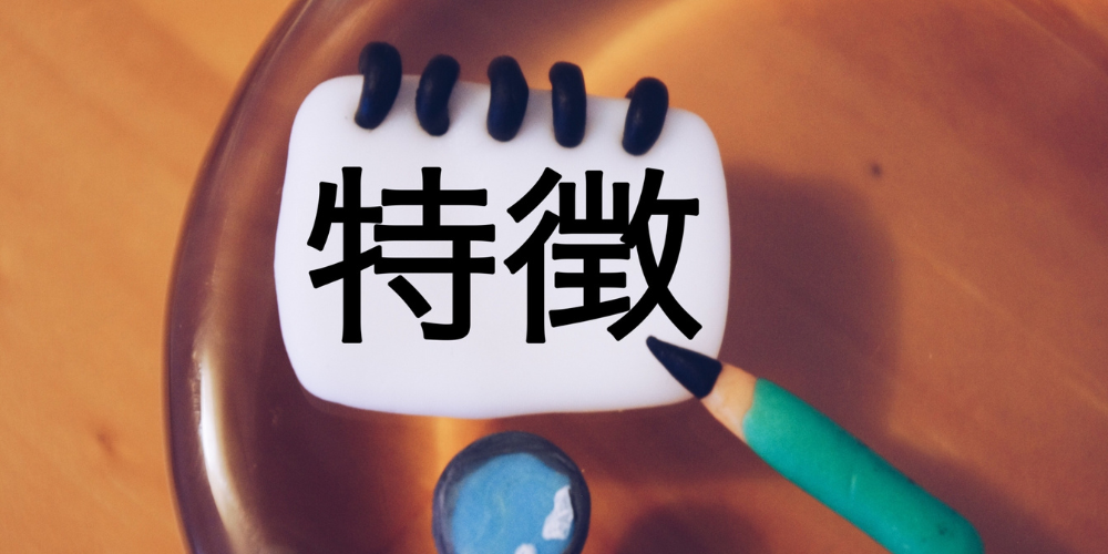 ノート型のオブジェに「特徴」と書かれているイメージ