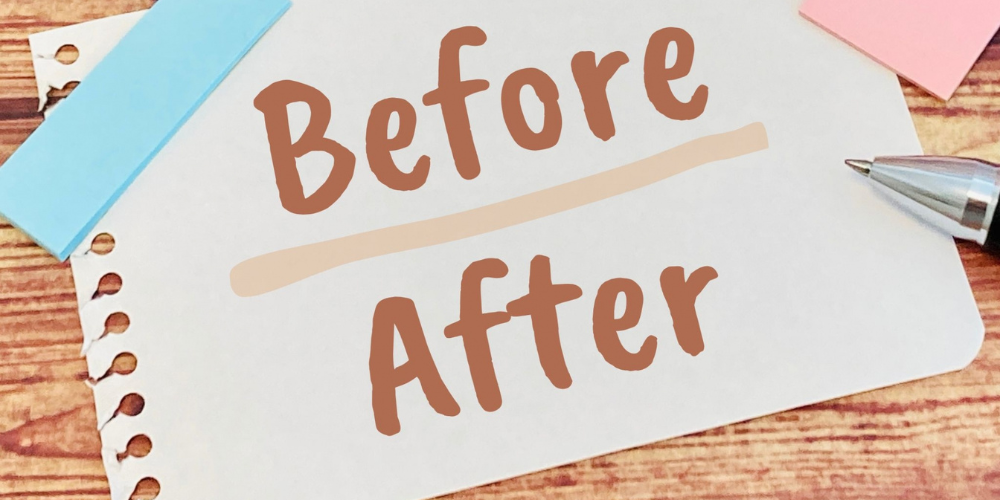 ノートに「Before」と「After」と書かれ、その間が線で区切られている
