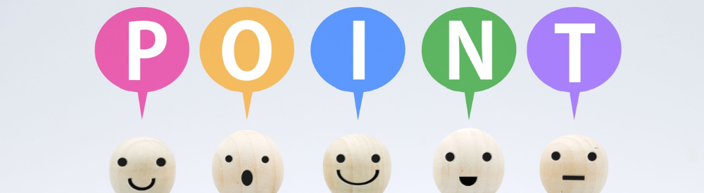 様々な表情のイラストから「POINT」という文字の吹き出しが出ている画像