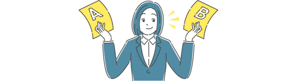 A案とB案を比較する女性イラスト