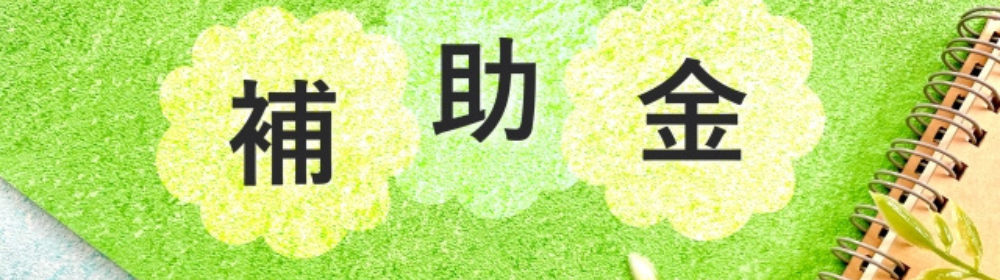 緑の芝生風背景に「補助金」と書かれた文字が並ぶイメージ画像